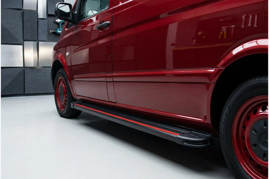 Mercedes Vito W639 2004-2014 рр. Бокові пороги Maya Red-Black (2 шт., Алюміній) Довга (ExtraLong) Фото 1