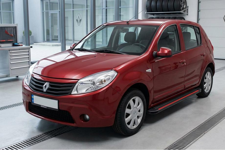 Renault Sandero 2007-2013 рр. Бокові пороги Maya Red (2 шт., алюміній) Фото 1