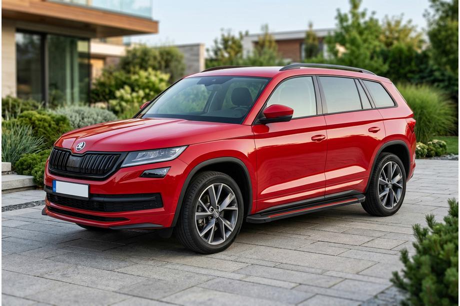 Skoda Kodiaq 2016-2023 рр. Бокові пороги Maya Red (2 шт., алюміній) Фото 1