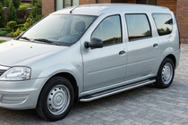 Lada Largus 2012- рр. Бокові пороги Maydos V2 (2 шт., алюміній ↗ нерж) фото 1