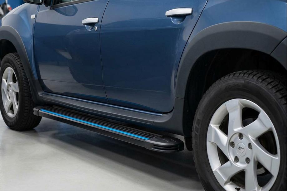 Dacia Duster 2008-2018 рр. Бокові пороги Maya Blue (2 шт., алюміній) Фото 1
