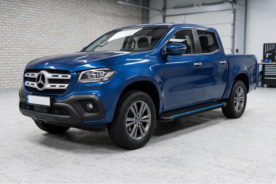 Mercedes X class 2017-2020 рр. Бокові пороги Maya Blue (2 шт., алюміній) Image