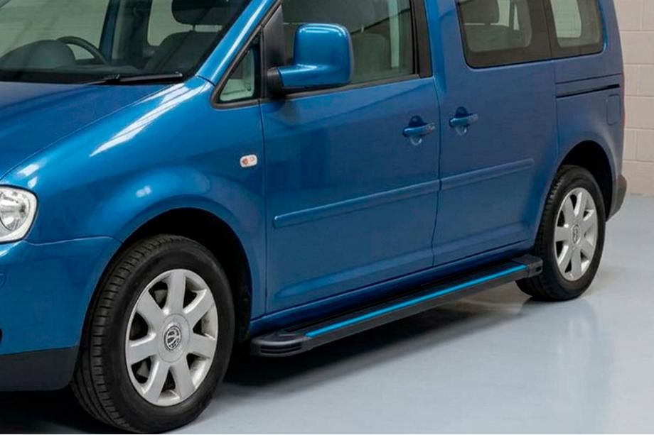 Volkswagen Caddy 2010-2015 рр. Бокові пороги Maya Blue (2 шт., алюміній) Максі база Фото 1