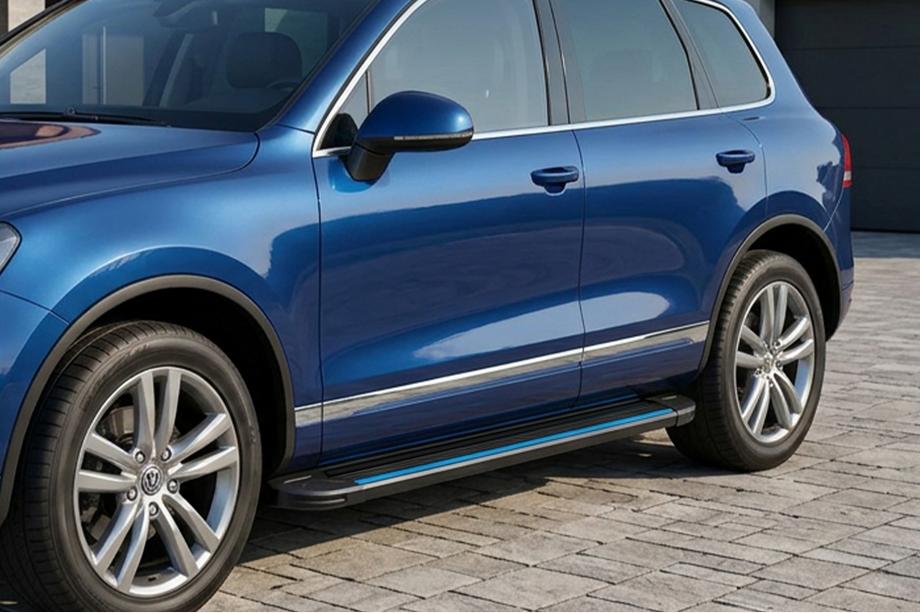 Volkswagen Touareg 2002-2010 рр. Бокові пороги Maya Blue-Black (2 шт., Алюміній) Фото 1