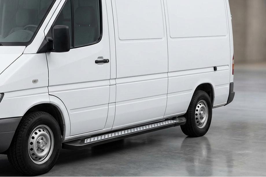Volkswagen LT 1995-2006 рр. Бокові пороги New Vision Black (2 шт., алюміній) Довга база Фото 1