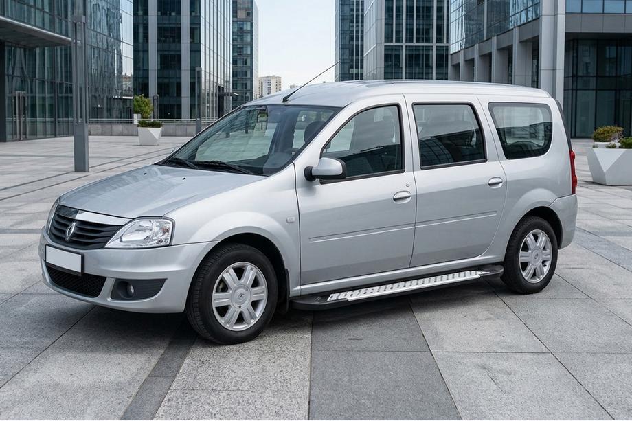 Renault Logan MCV 2005-2013 рр. Бокові пороги Allmond Grey (2 шт., алюм.) Image