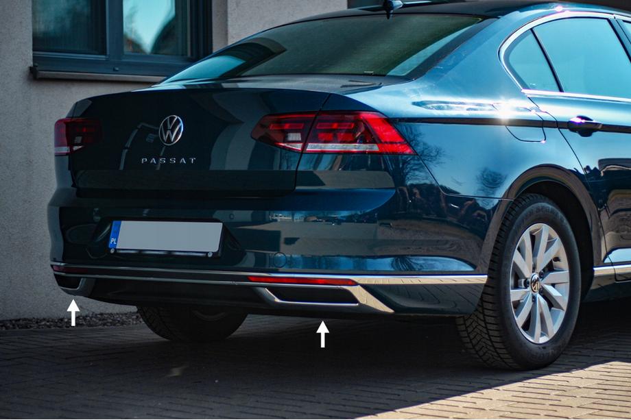 Volkswagen Passat B8 2015-2023 рр. Накладки на глушник OmsaLine SD/SW (2019+, 3 шт, нерж) Фото 1