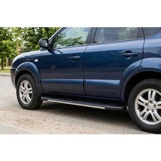 Бокові пороги Bosphorus Grey (2 шт., алюміній) Hyundai Tucson JM 2004- рр. фото 1