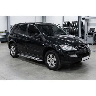 Бокові пороги Maydos V2 (2 шт., алюміній ↗ нерж) SsangYong Action 2005-2018 рр. фото 1