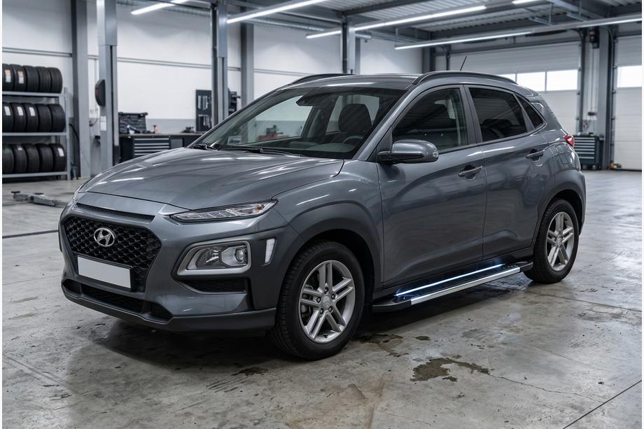 Hyundai Kona 2017-2023 рр. Бокові пороги RedLine Black (2 шт., алюміній) Фото 1