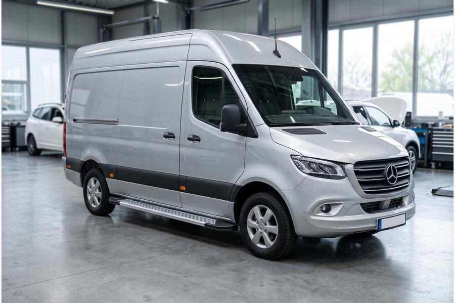Mercedes Sprinter W907/W910 2018- рр. Бокові пороги New Vision Grey (2 шт., алюміній) Фото 1