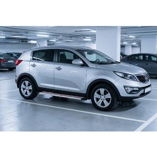 Бокові пороги Maya Red-Grey (2 шт., Алюміній) Kia Sportage 2010-2015 рр. фото 1