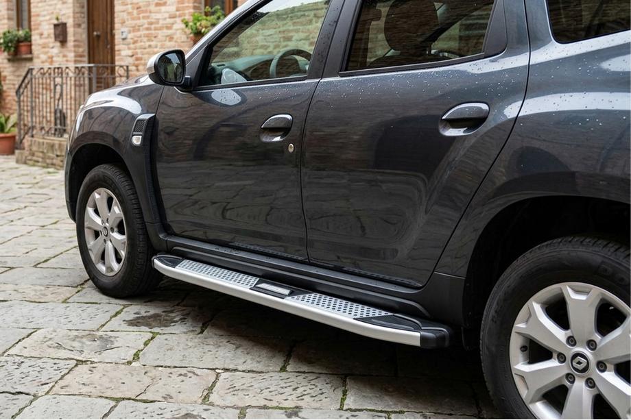 Dacia Duster 2018-2024 рр. Бокові пороги Mevsim Grey (2 шт., Алюміній) Фото 1