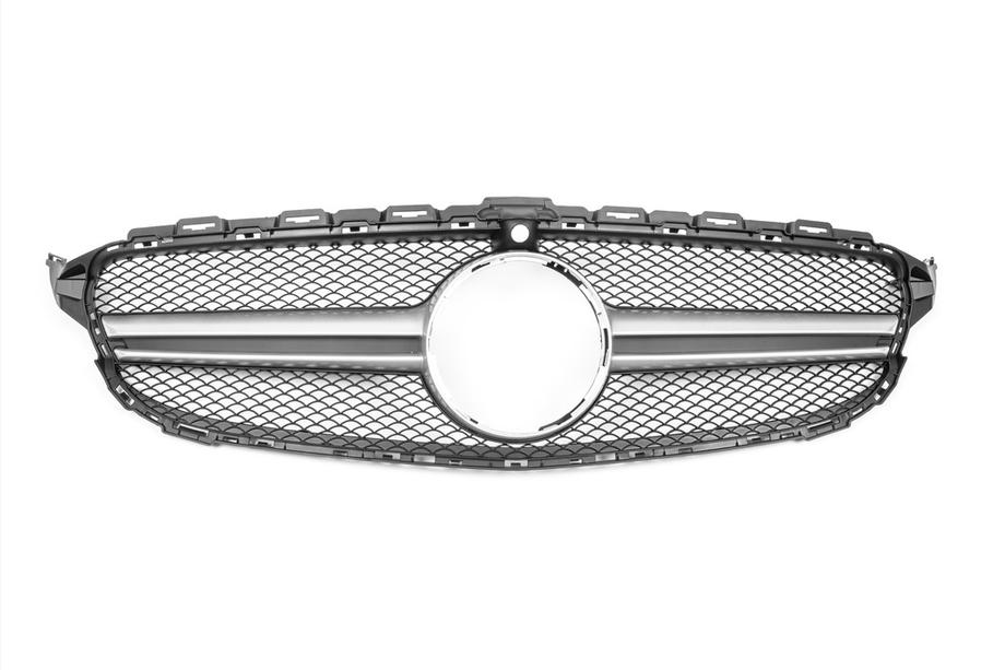 Mercedes C-class W205 2014-2021 рр. Передня решітка AMG Silver (для Avantgarde/AMG-Line/C43 AMG) 2014-2018, без камери Фото 2