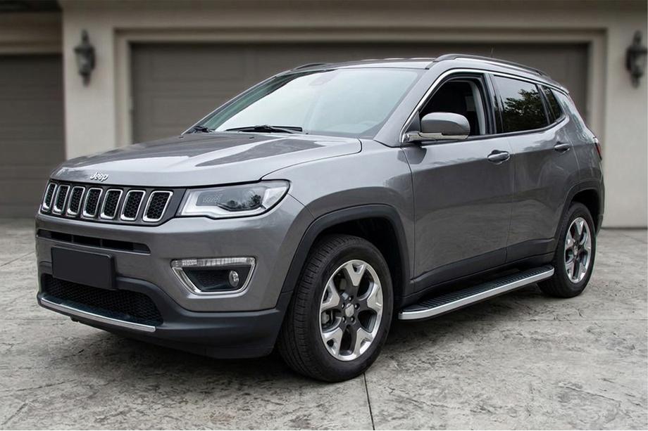 Jeep Compass 2016- рр. Бокові пороги Tayga Grey (2 шт., Алюміній) Image