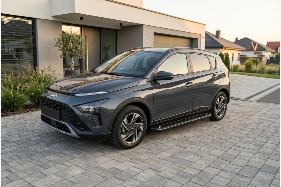 Hyundai Bayon 2021- рр. Бокові пороги Allmond Black (2 шт., Алюміній) Фото 1
