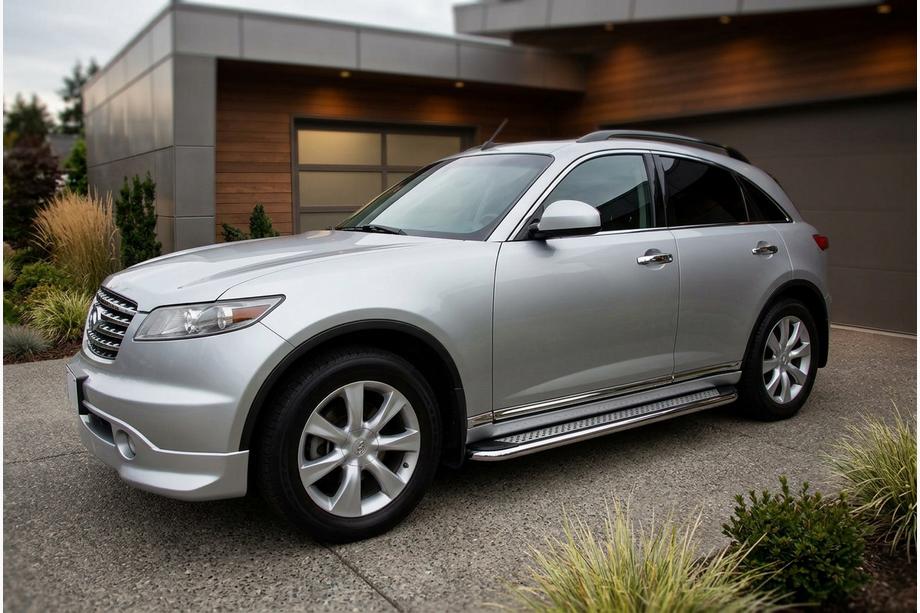 Infiniti FX 2003-2008 рр. Бокові пороги Maydos V2 (2 шт., Алюміній) Image