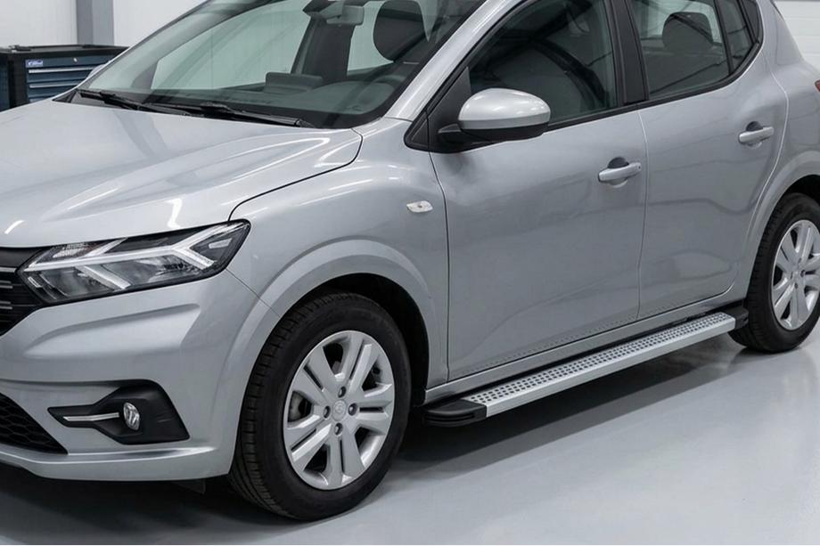 Dacia Sandero 2021- рр. Бокові пороги Maya V2 (2 шт., Алюміній) Фото 1