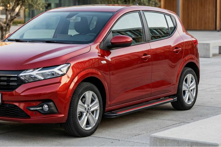 Dacia Sandero 2021- рр. Бокові пороги Maya Red (2 шт., Алюміній) Фото 1