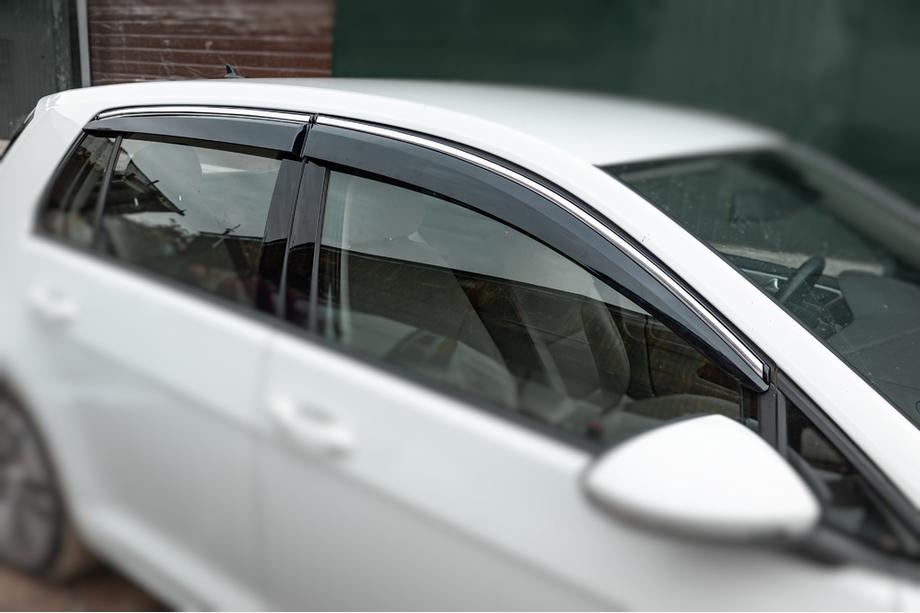 Volkswagen Golf 7/E-Golf 2012-2020 рр. Вітровики з хромованим молдингом HB (4 шт., Sunplex Chrome) Фото 2