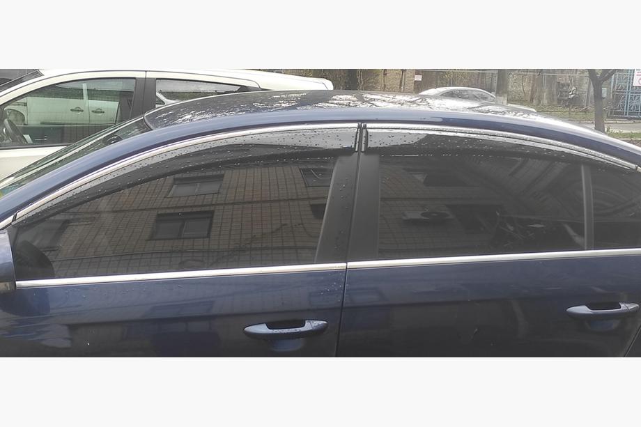 Volkswagen Passat B6 2006-2012 рр. Вітровики з хромованим молдингом (4 шт., Sunplex Chrome) Image