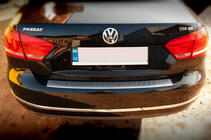 Volkswagen Passat B7 2012-2015 рр. Накладка на задній бампер OmsaLine МАТ (Sedan, нерж) фото 2