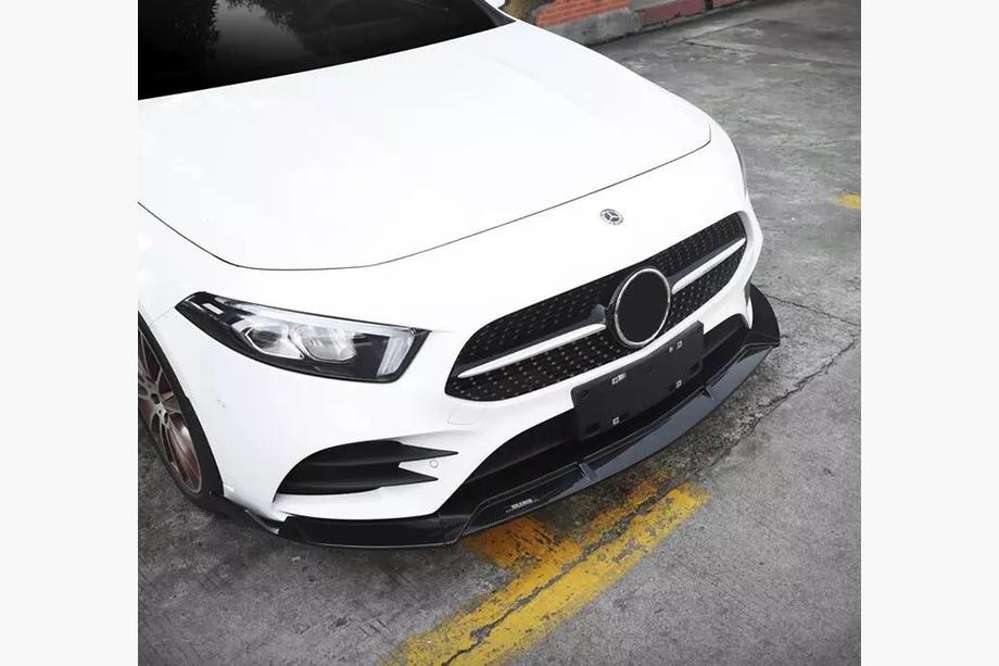 Mercedes A-class W177 2018- рр. Передня лип накладка (для AMG-Line 2018-2021, Чорна) Фото 2