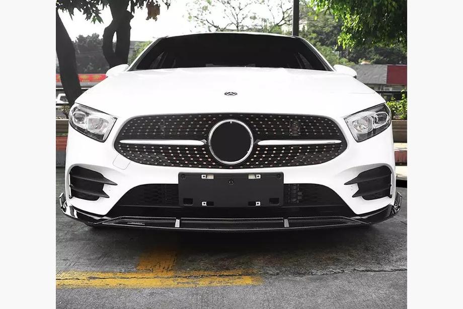 Mercedes A-сlass W177 2018- рр. Передня лип накладка (для AMG-Line 2018-2021, Чорна) Image