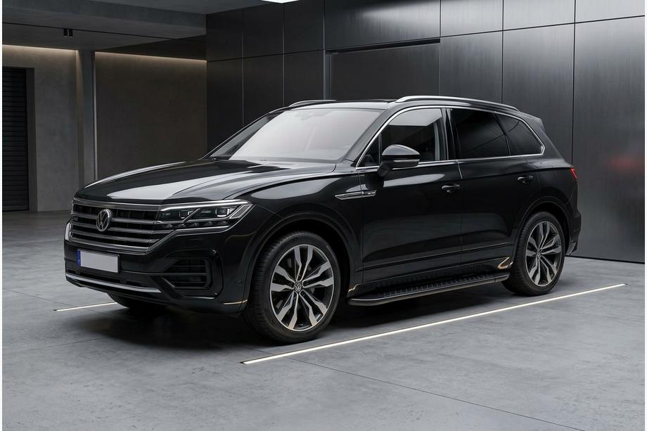 Volkswagen Touareg 2018- рр. Бокові пороги Allmond Black (2 шт., Алюміній) Фото 1