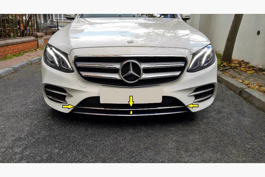 Mercedes E-class W213 2016-2023 рр. Хром смужка на передній бампер 2016-2020 (нерж) Фото 1