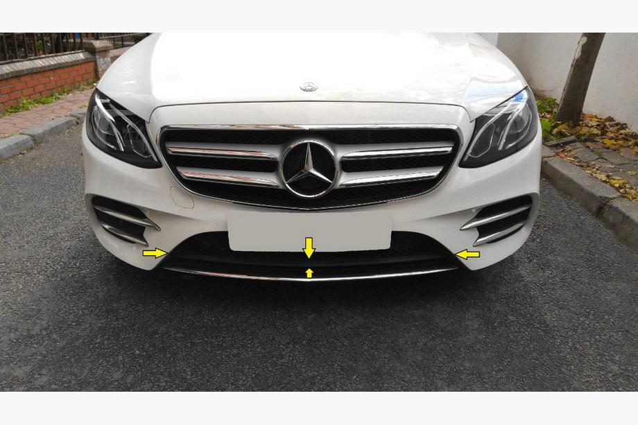 Mercedes E-class W213 2016-2023 рр. Хром смужка на передній бампер 2016-2020 (нерж) Фото 2